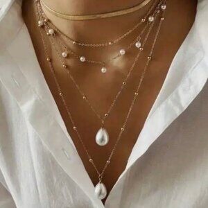 New! Gold Pearl Necklace Stack Set  NWOT